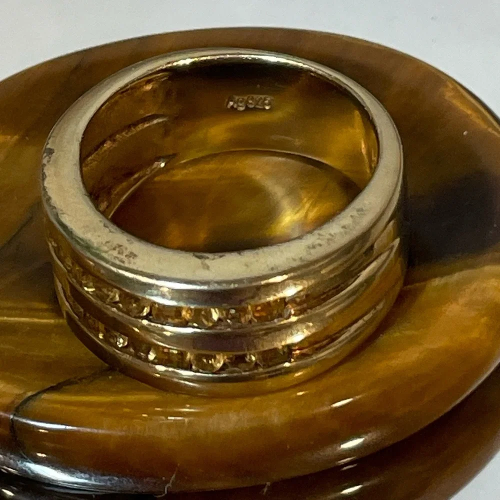 Vintage Galaxy Ring Round & Square Champagne CZ Citrine Yellow Sapphire | RARE